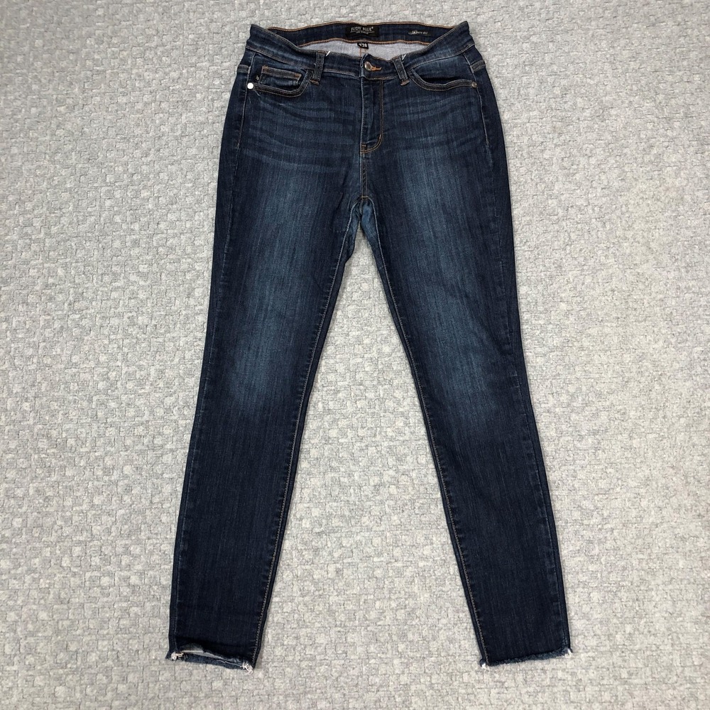 Judy Blue Jeans Womens 7/28 Blue Dark Wash Skinny Distressed Stretch Denim Day